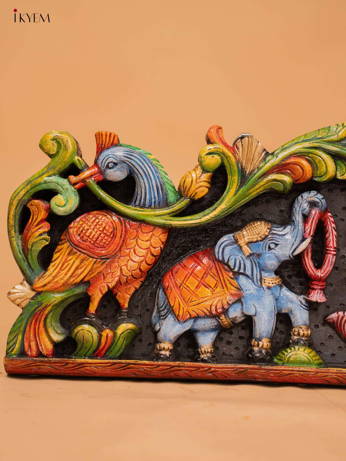 Wooden Hand Carved Painted Gajalakshmi panel - KD18120