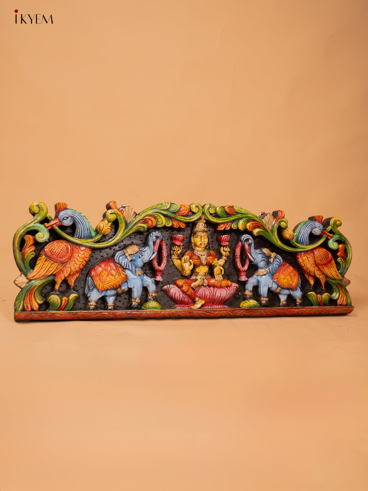 Wooden Hand Carved Painted Gajalakshmi panel - KD18120