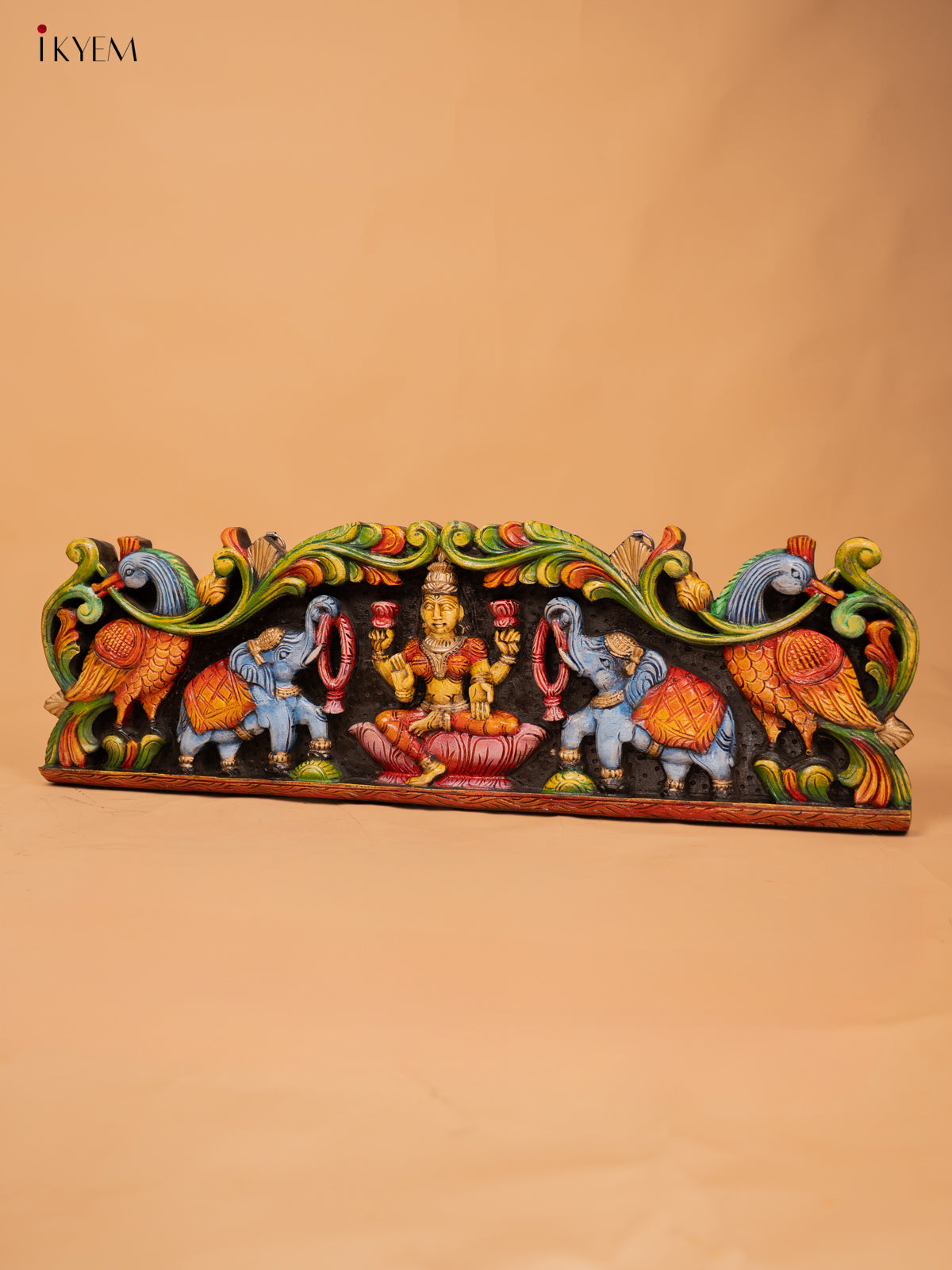 Wooden Hand Carved Painted Gajalakshmi panel - KD18120
