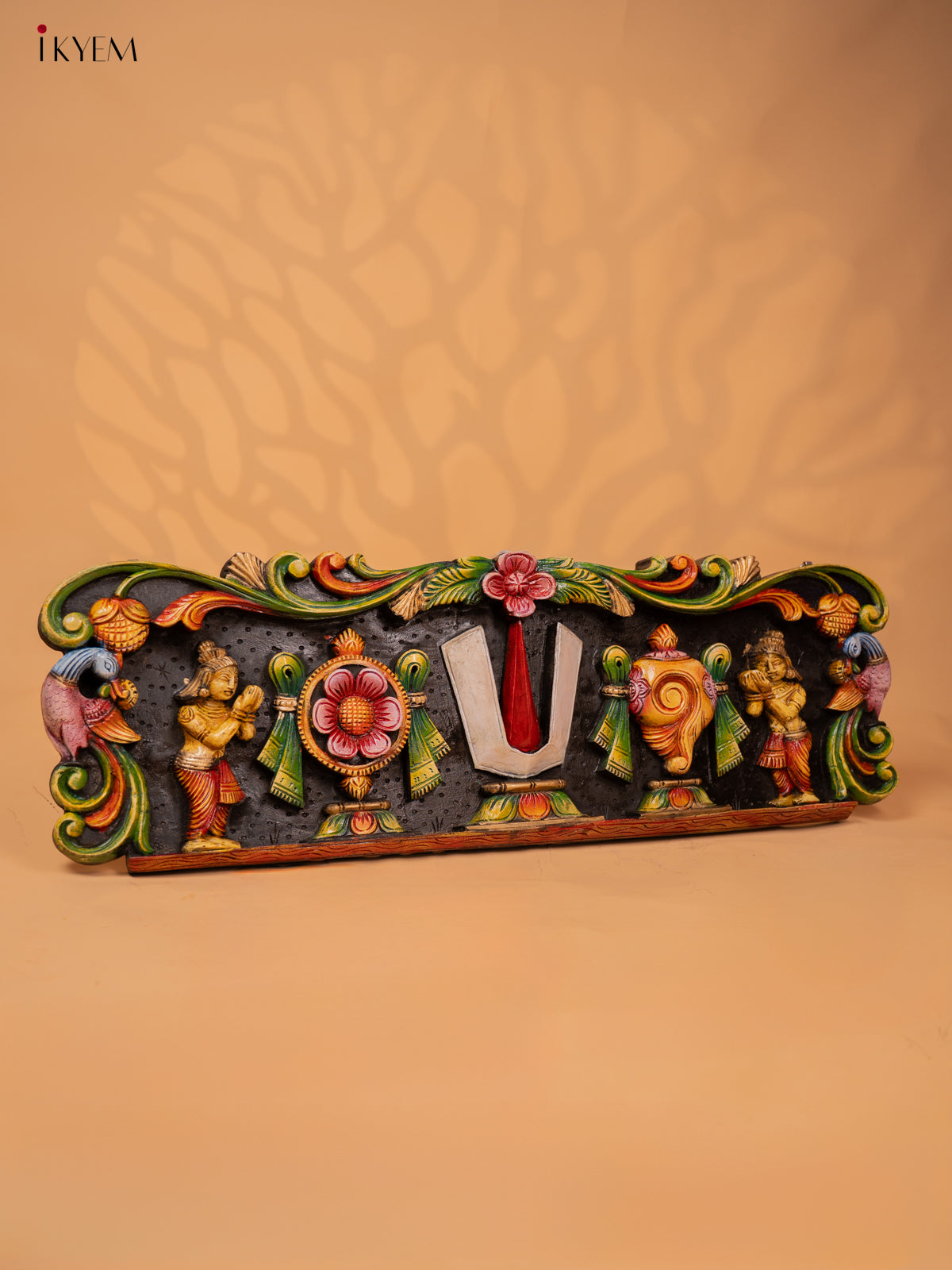 Wooden Hand Carved Painted Sangu Chakram Namam, Panel - KD18124