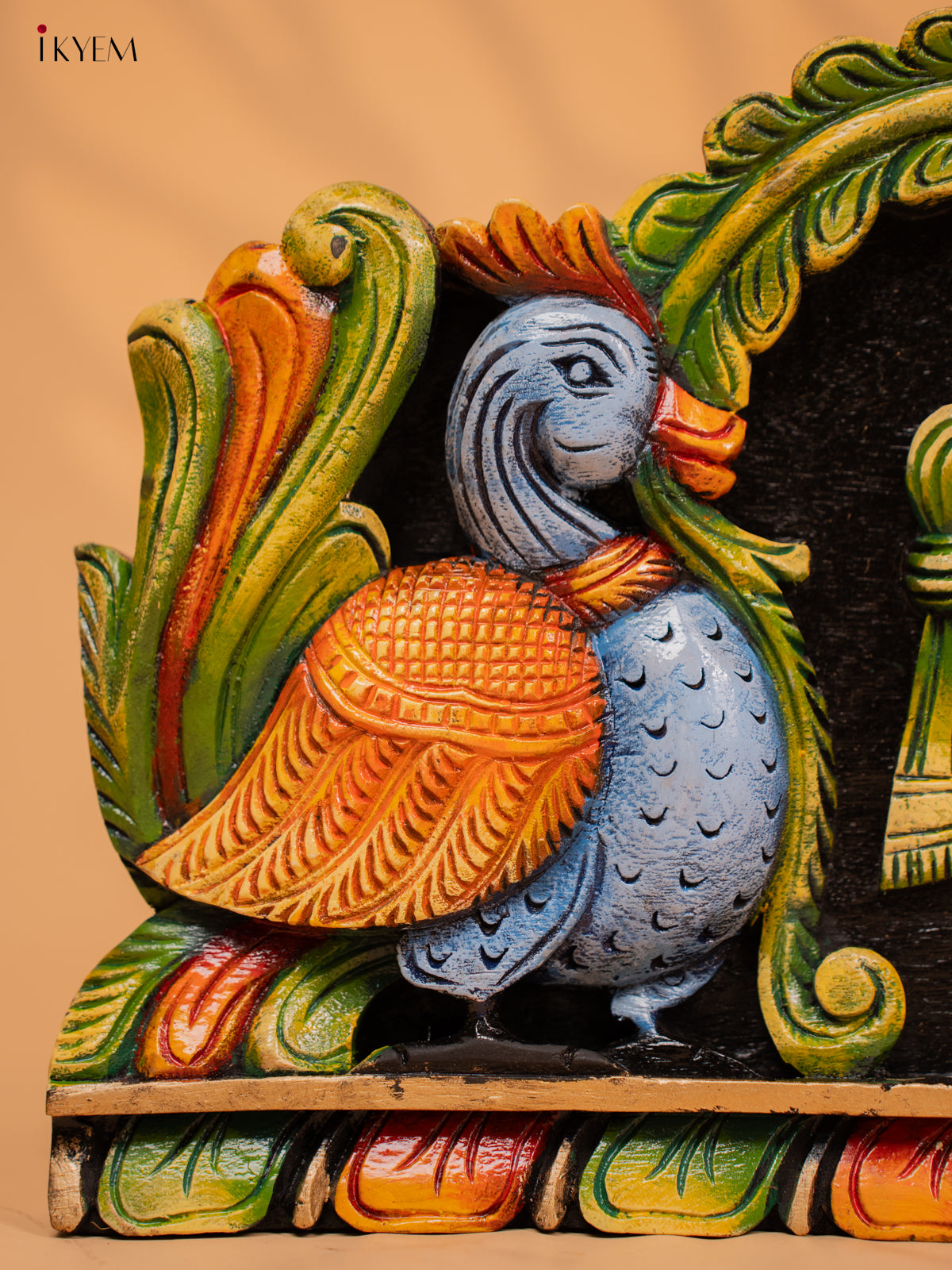 Wooden Hand Carved Painted Sangu Chakram Namam Panel - KD18125