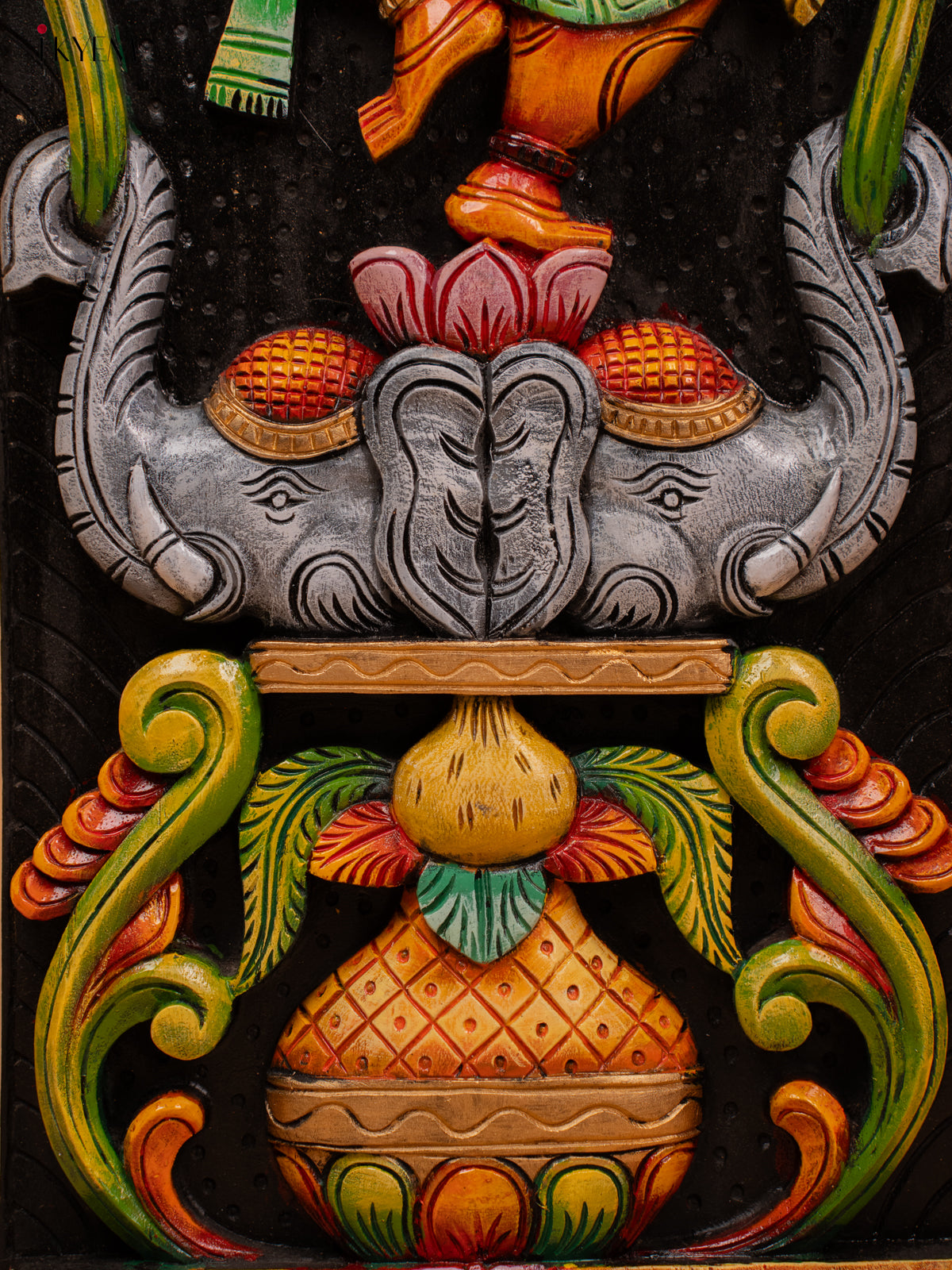Wooden Hand Carved Painted Ganesha with Elephant Panel - 36 Inch - KD18128