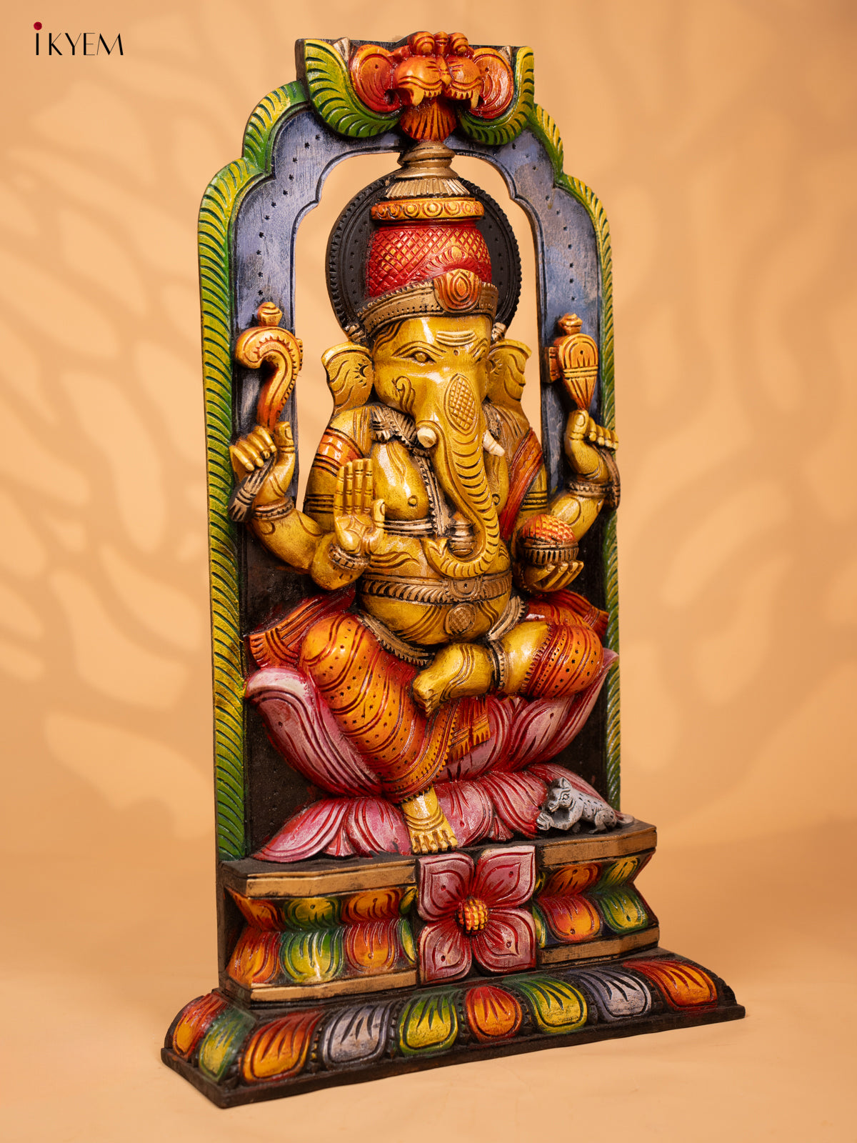 Wooden Hand Carved Painted Ganesha Panel - 28 Inch - KD18134