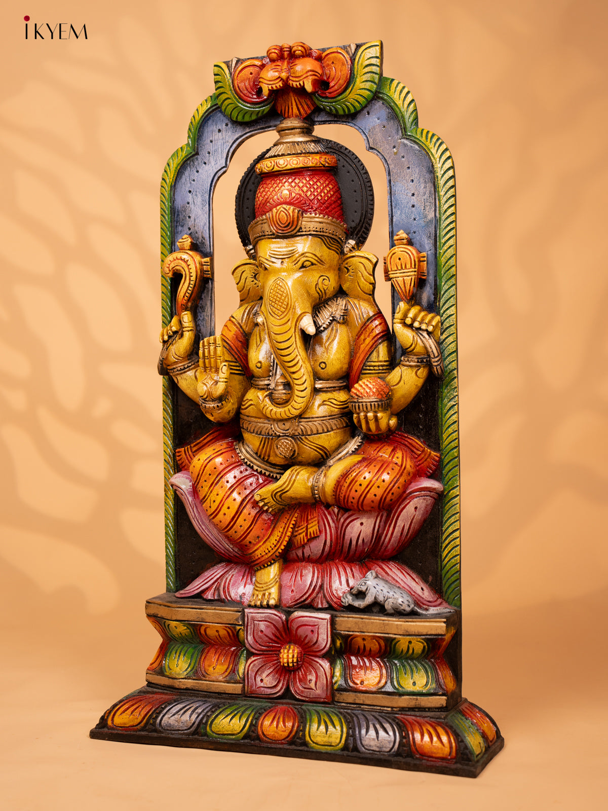 Wooden Hand Carved Painted Ganesha Panel - 28 Inch - KD18134