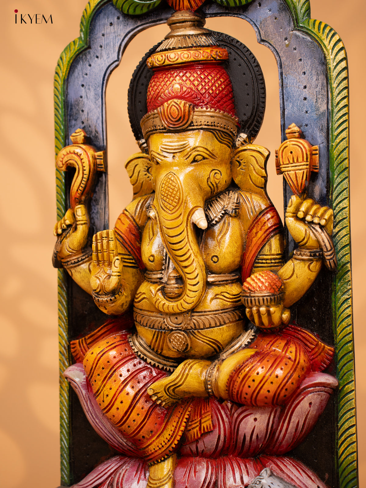 Wooden Hand Carved Painted Ganesha Panel - 28 Inch - KD18134