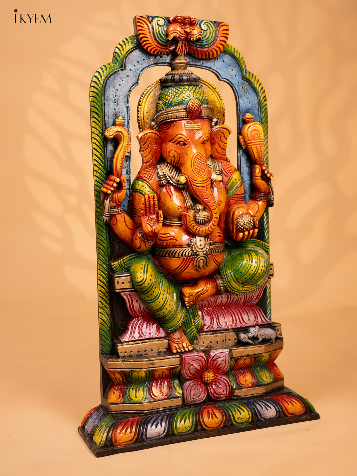 Wooden Hand Carved Painted Ganesha Panel - 28 Inch - KD18135