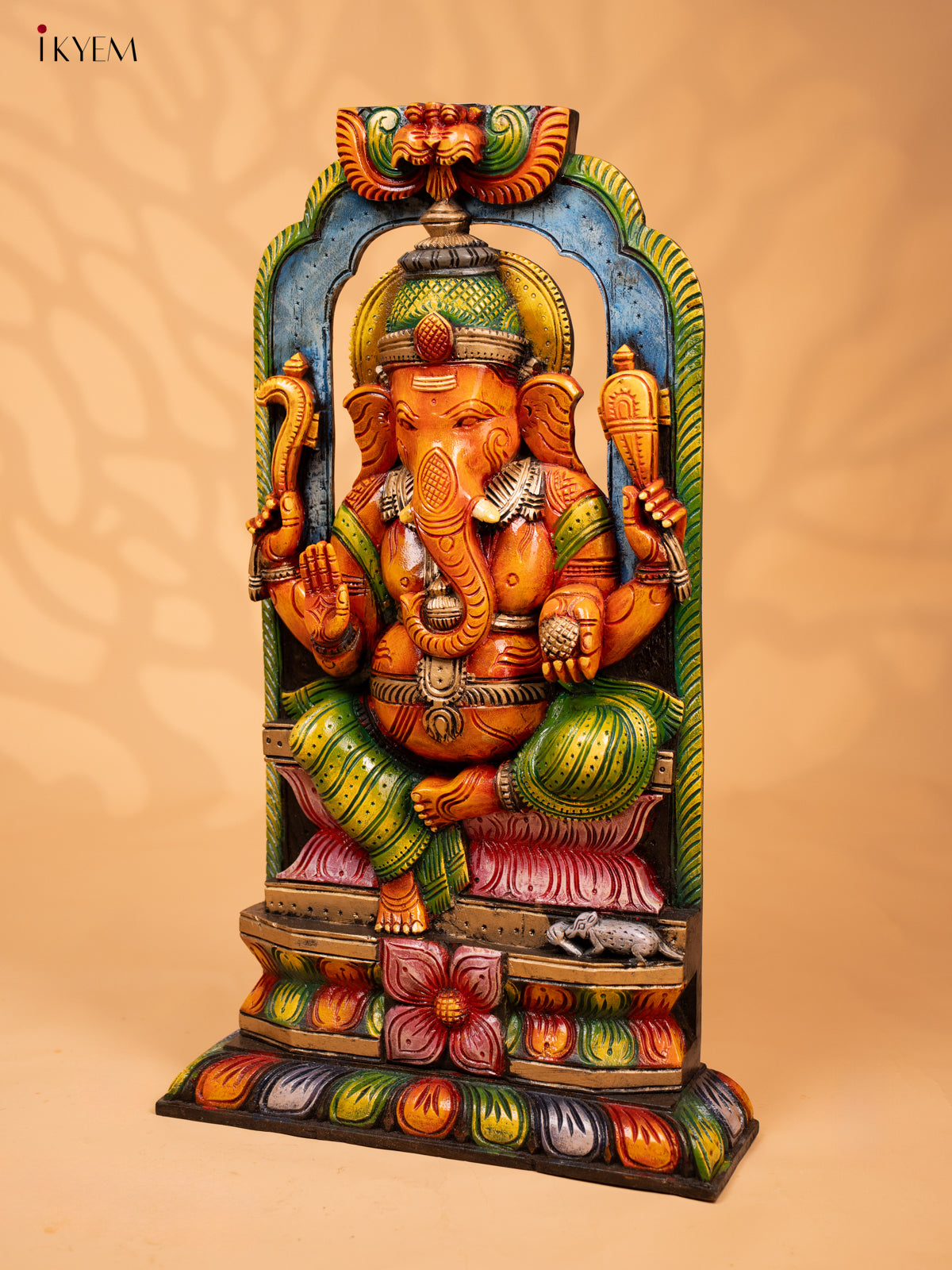 Wooden Hand Carved Painted Ganesha Panel - 28 Inch - KD18135