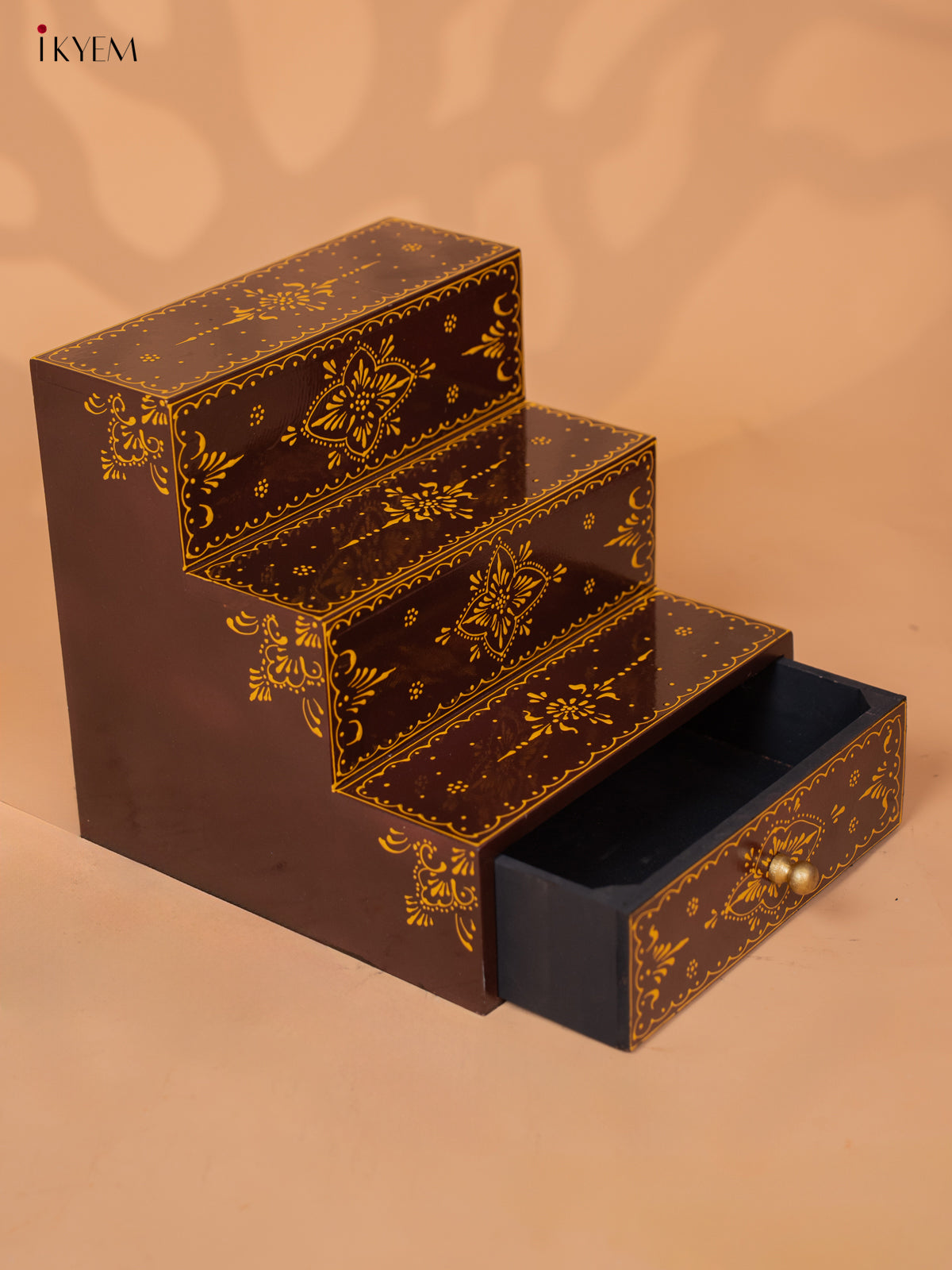 WOODEN HANDPAINTED 3 STEPS WITH DRAWER-COFFEE BROWN - KD18144