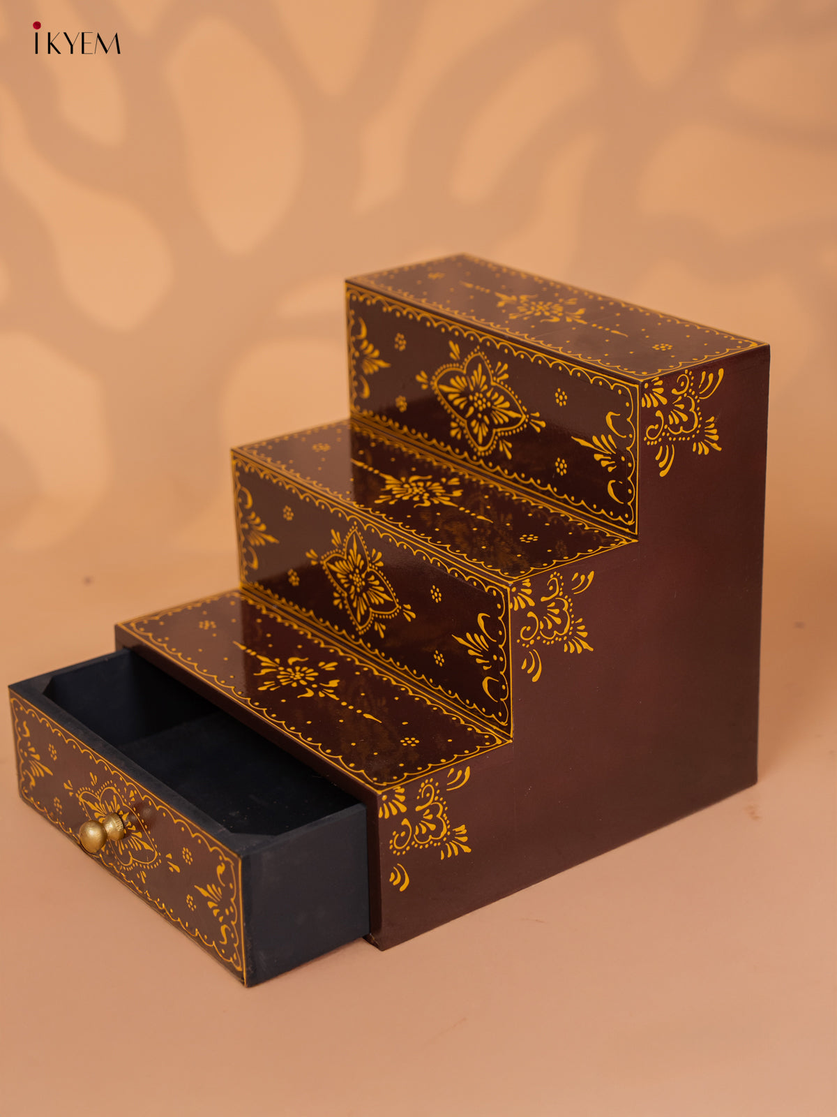 WOODEN HANDPAINTED 3 STEPS WITH DRAWER-COFFEE BROWN - KD18144
