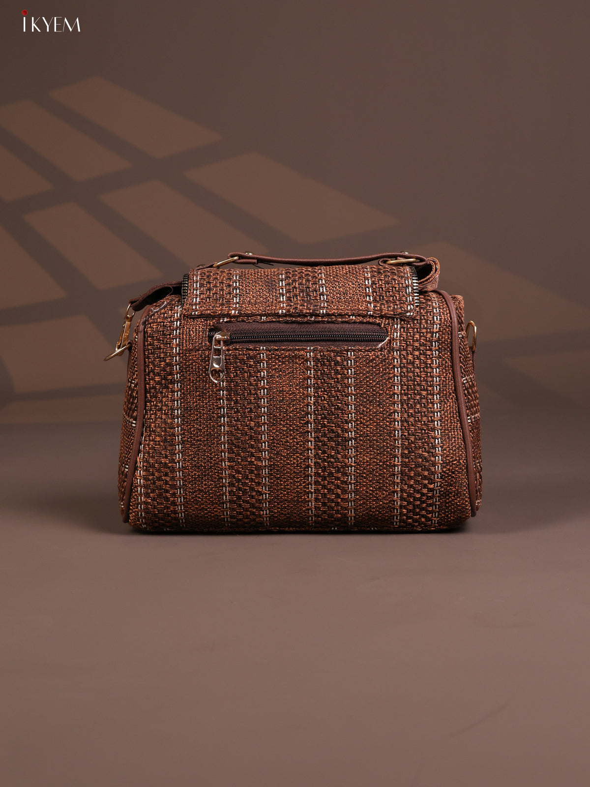 Jacquard Gusset & Flap Printed Sling bag with 4 Compartments - Coffee Brown - KD26847