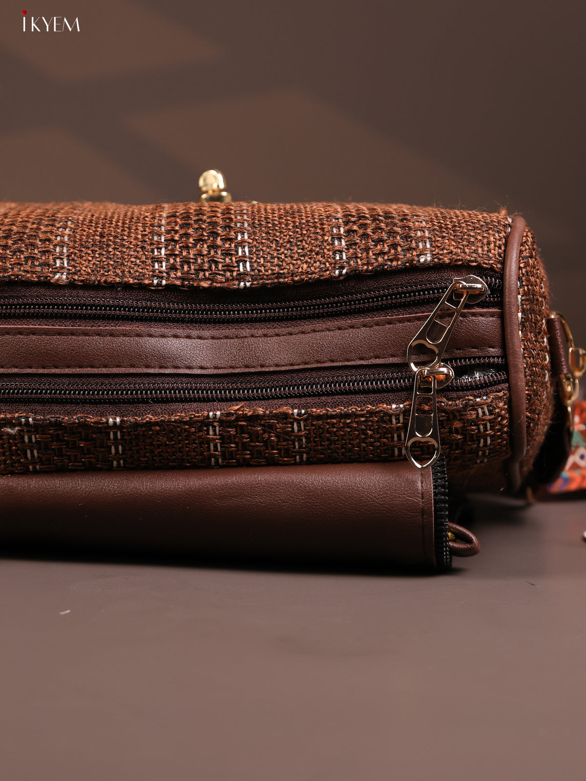 Jacquard Gusset & Flap Printed Sling bag with 4 Compartments - Coffee Brown - KD26847