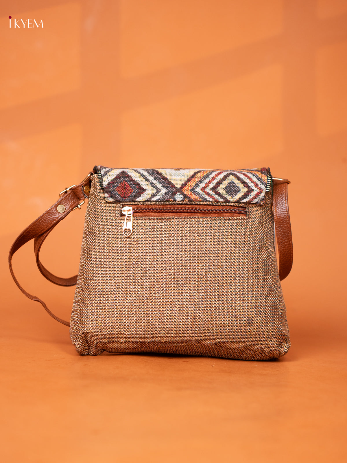 jacquard Leather Sling bag with Printed Flap - Sandal - KD26923