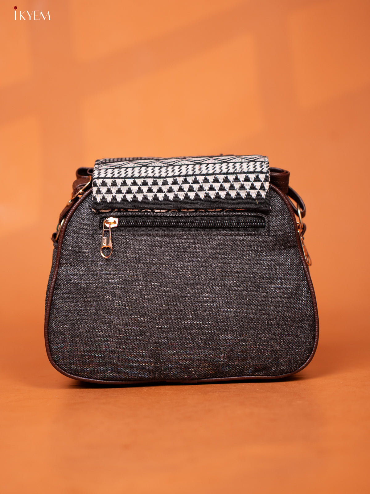 Jacquard Woven Leather Sling Bag - Black - KD26949