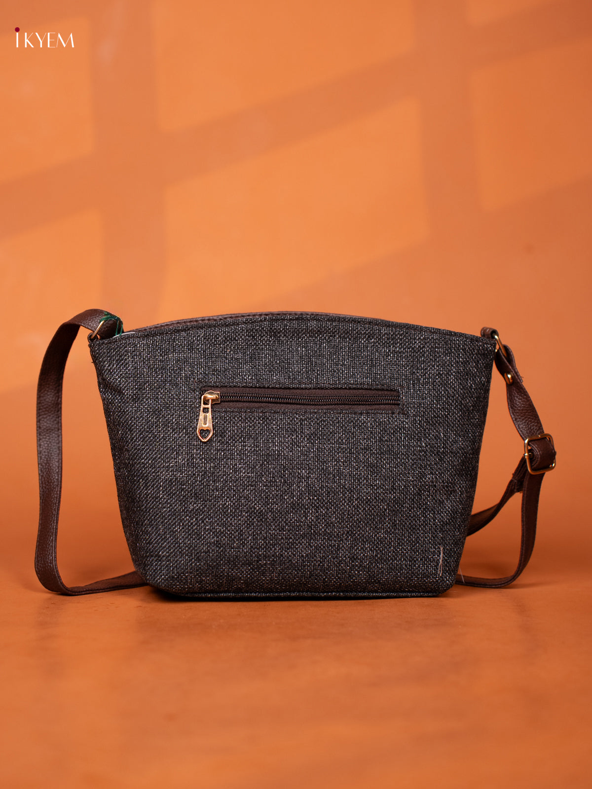 Semi Jute Leather Sling Bag - Grey - KD26957