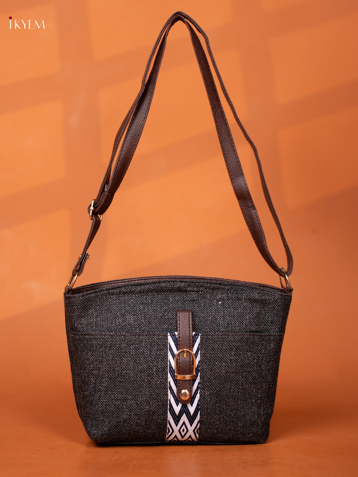 Semi Jute Leather Sling Bag - Grey - KD26957