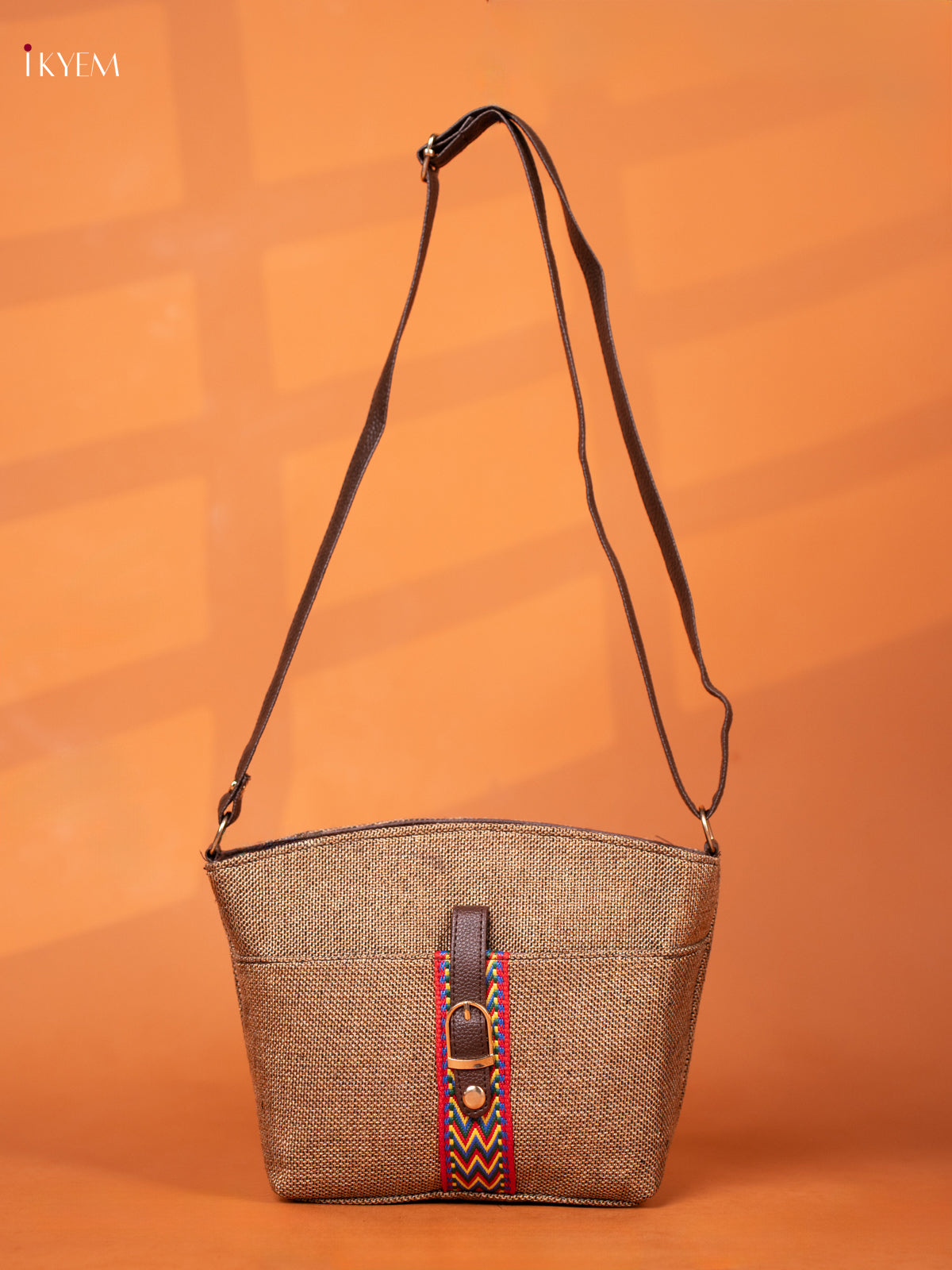 Semi Jute Leather Sling Bag - Sandal - KD26958
