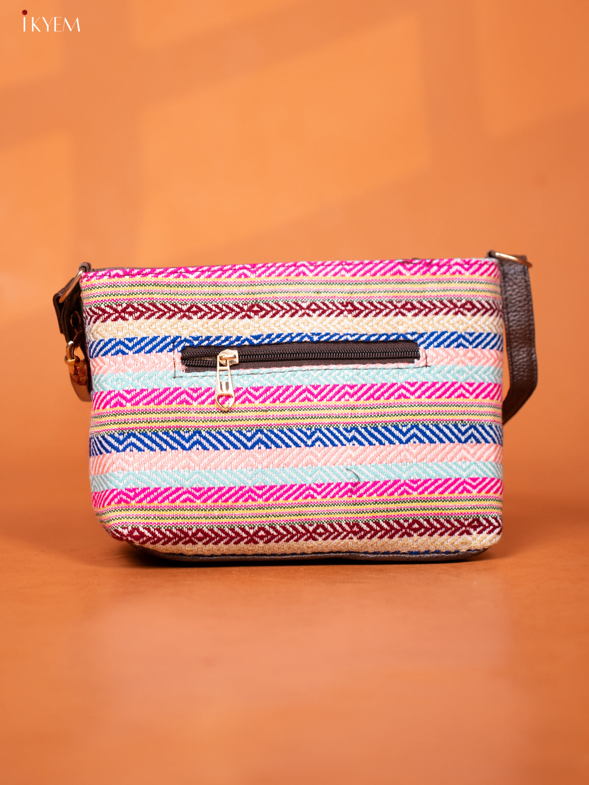 Jacquard Sling Bag with 3 Compartments -Multicolour - KD26963