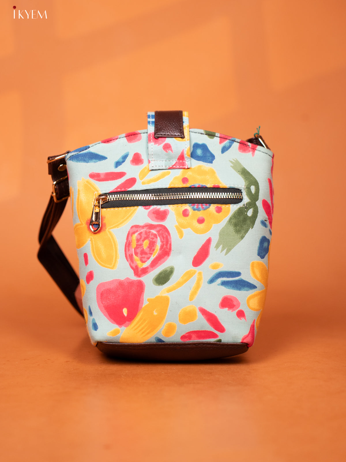 Printed Floral Cotton Leather Sling -Ice Blue - KD26979