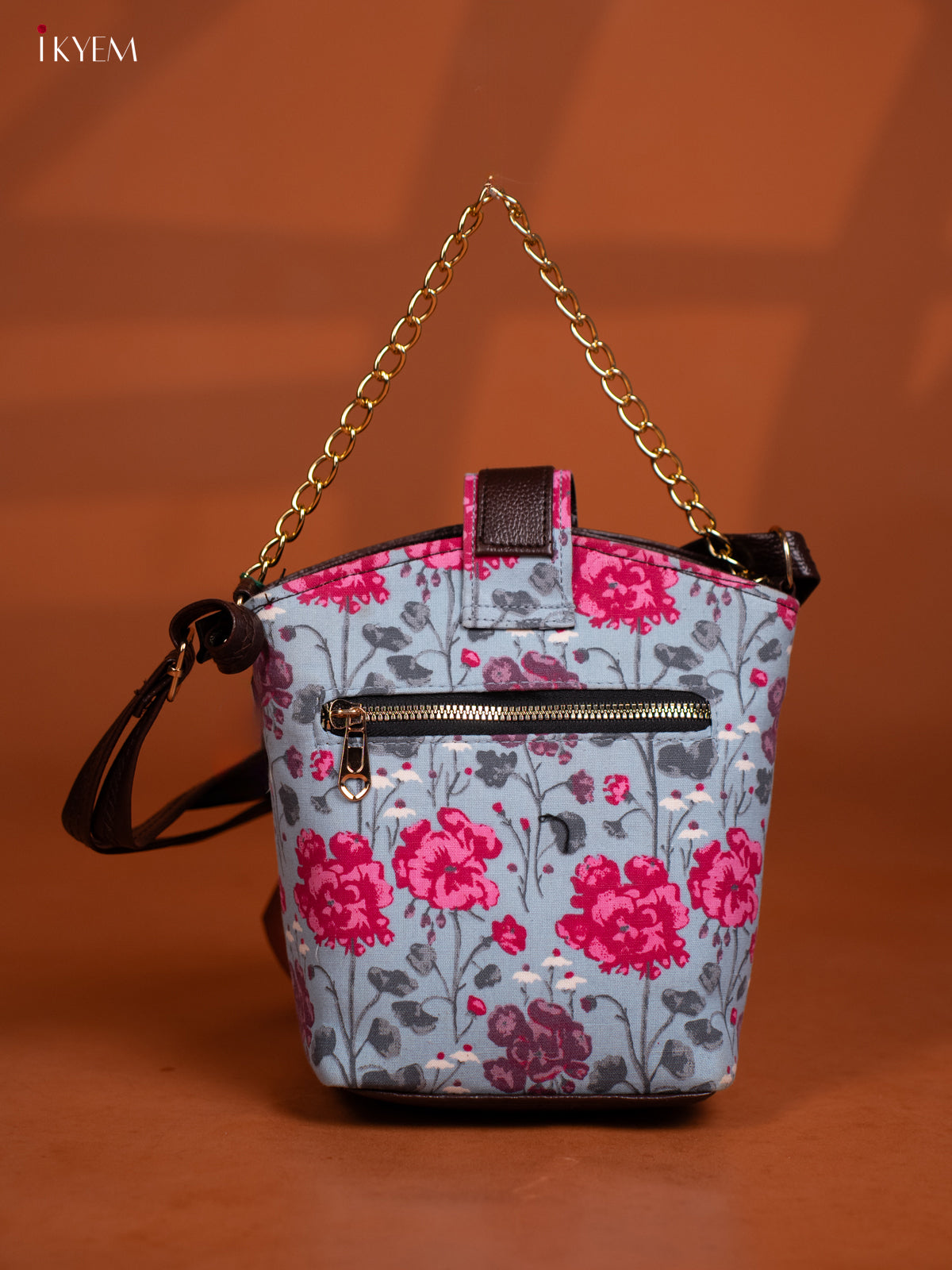 Printed Floral Cotton Leather Sling -Sky Blue - KD26981