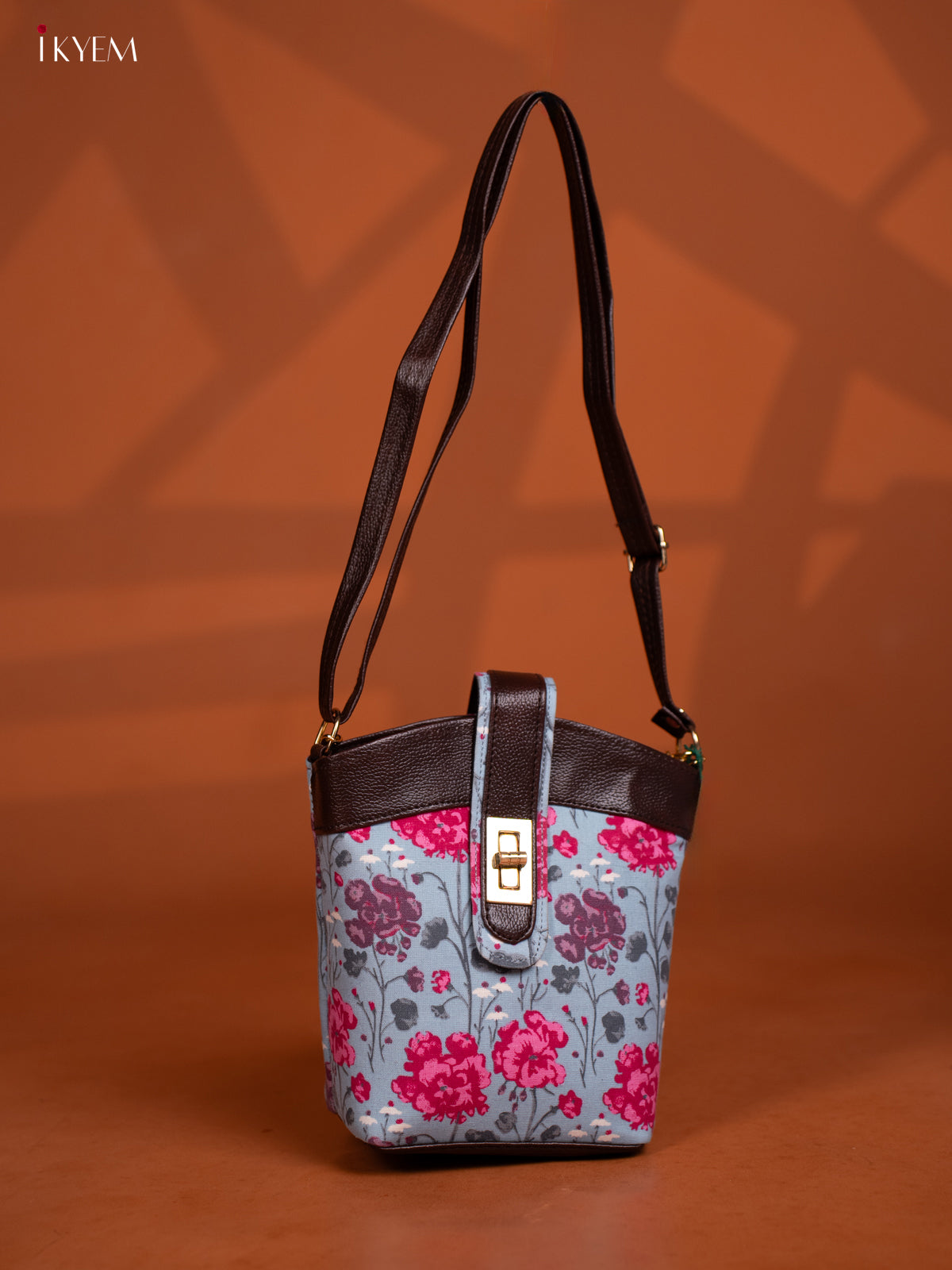 Printed Floral Cotton Leather Sling -Sky Blue - KD26981