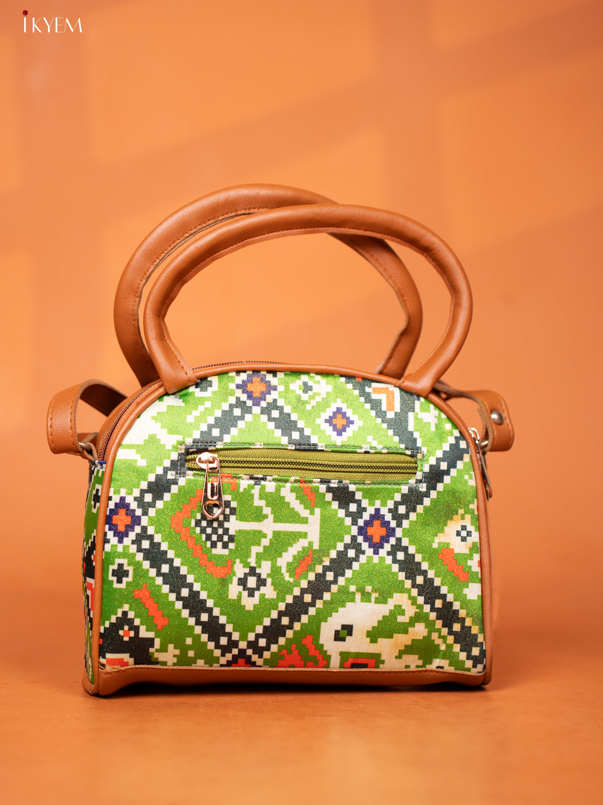 Patola Design Leather Sling Handy handbag with 4 Compartments -Green -KD26984