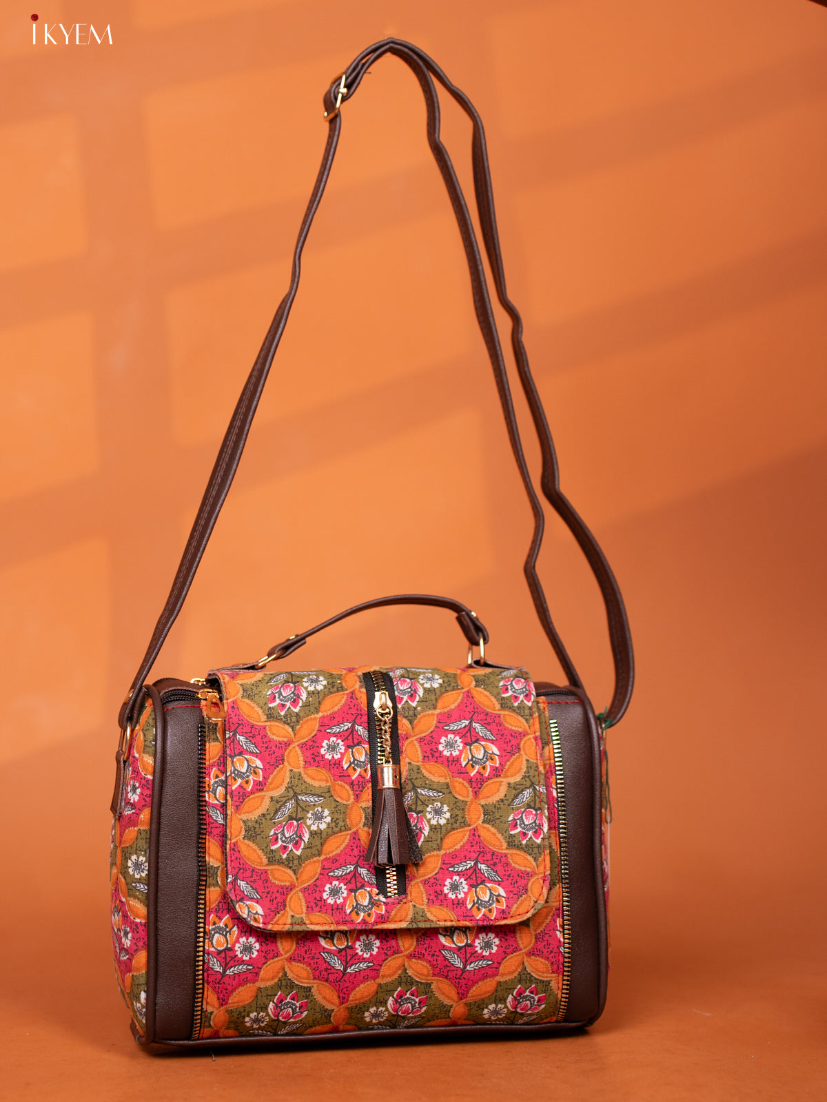 Printed Floral Design Leather Sling Bag -Multicolour