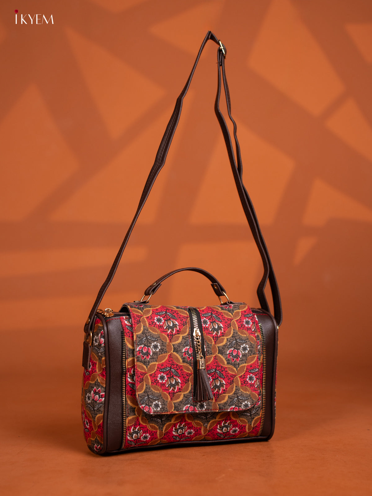 Printed Floral Design Leather Sling Bag - Pink - KD26988
