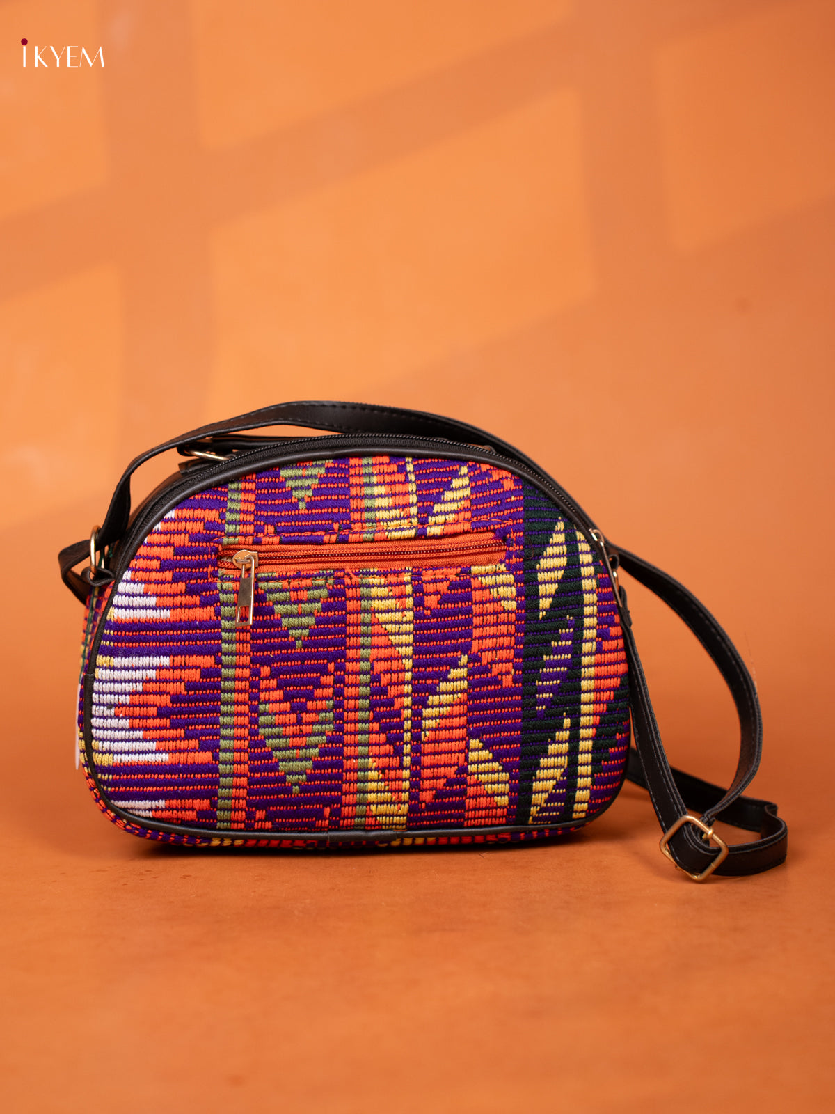 Jacquard Leather Sling Bag with 4 Compartments -Multicolour - KD26989