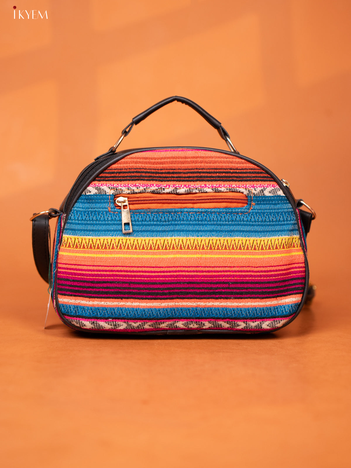 Jacquard Leather Sling Bag with 4 Compartments - Multicolour - KD26990