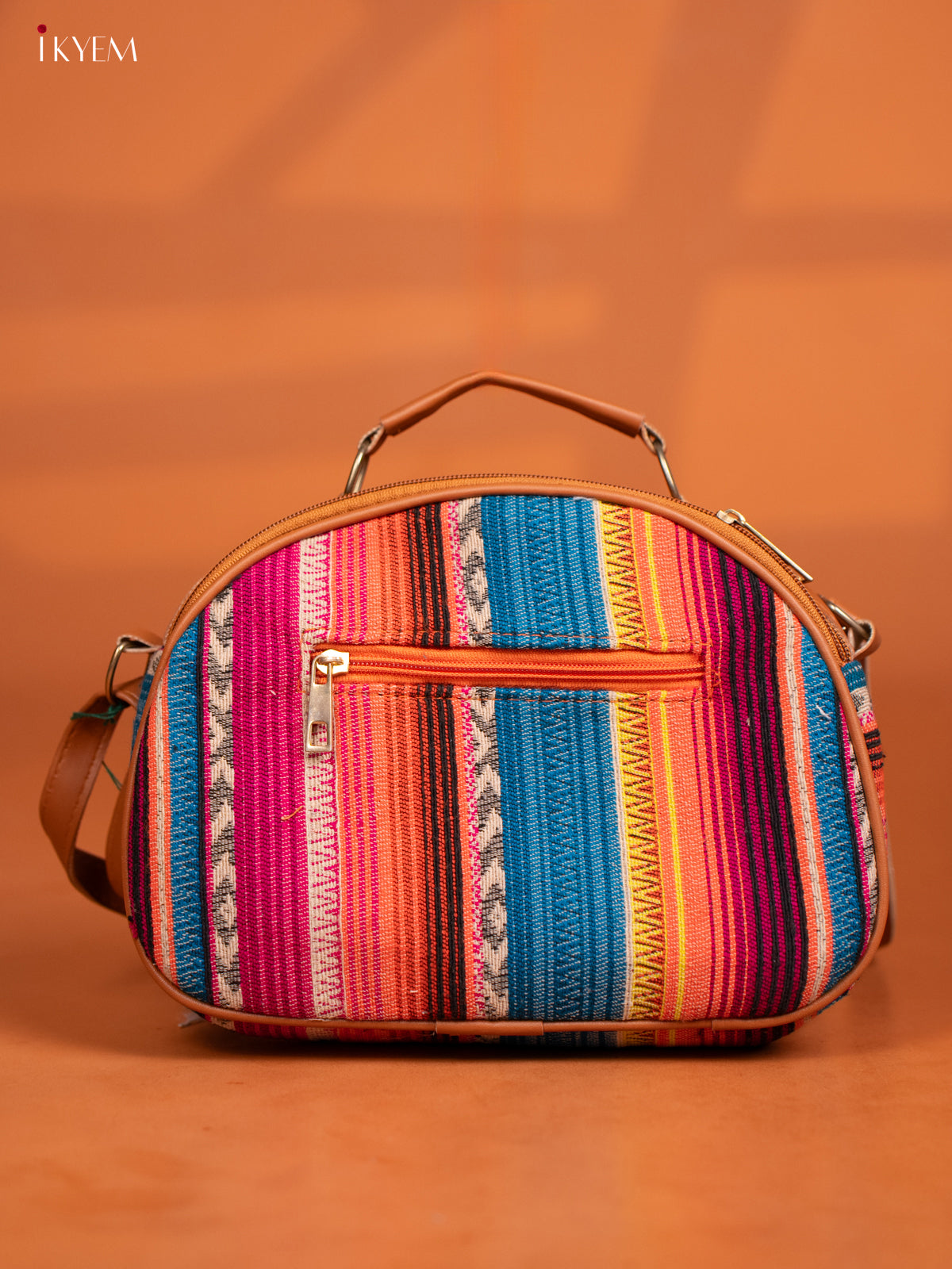 Jacquard Leather Sling Bag with 4 Compartments - Multicolour - KD26991