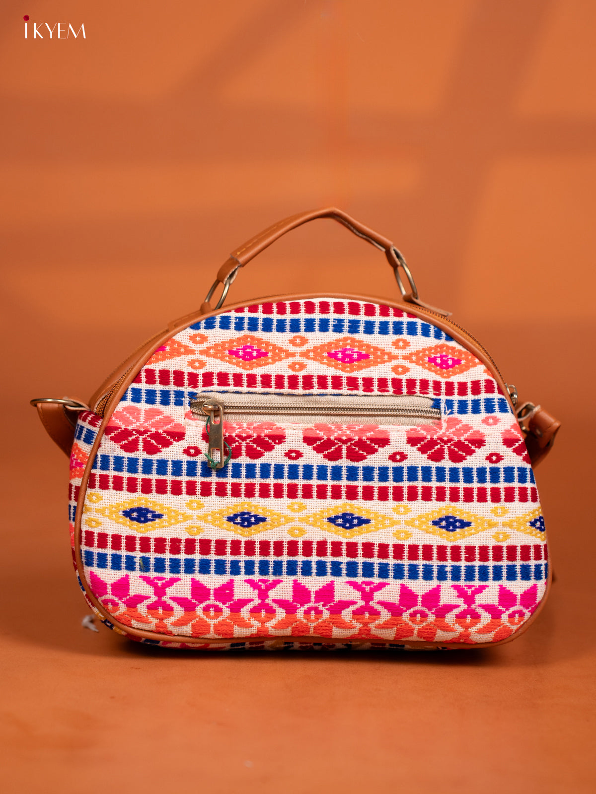 Jacquard Leather Sling Bag with 4 Compartments - Multicolour -Multicolour