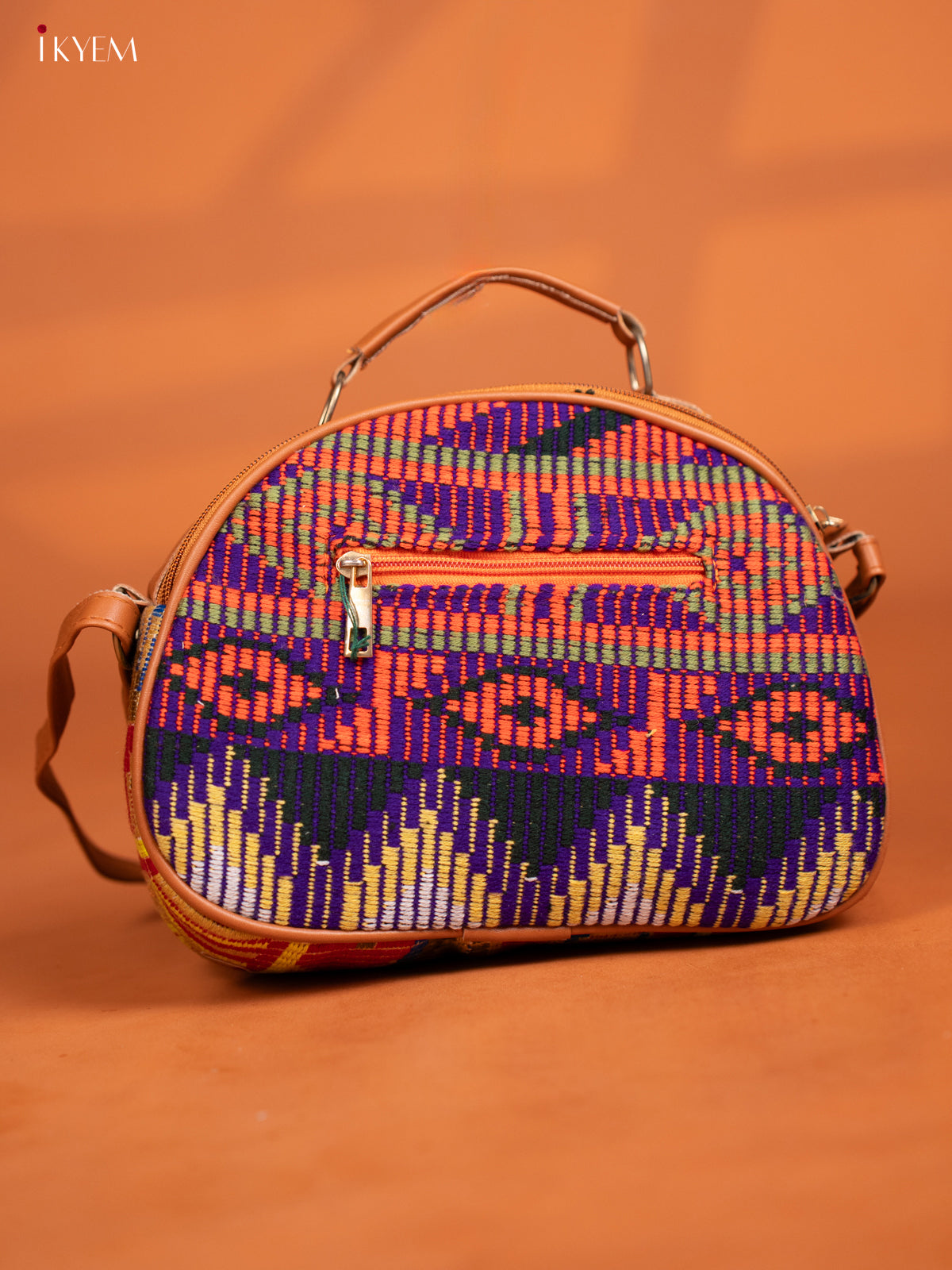 Jacquard Leather Sling Bag with 4 Compartments - Multicolour - KD26999