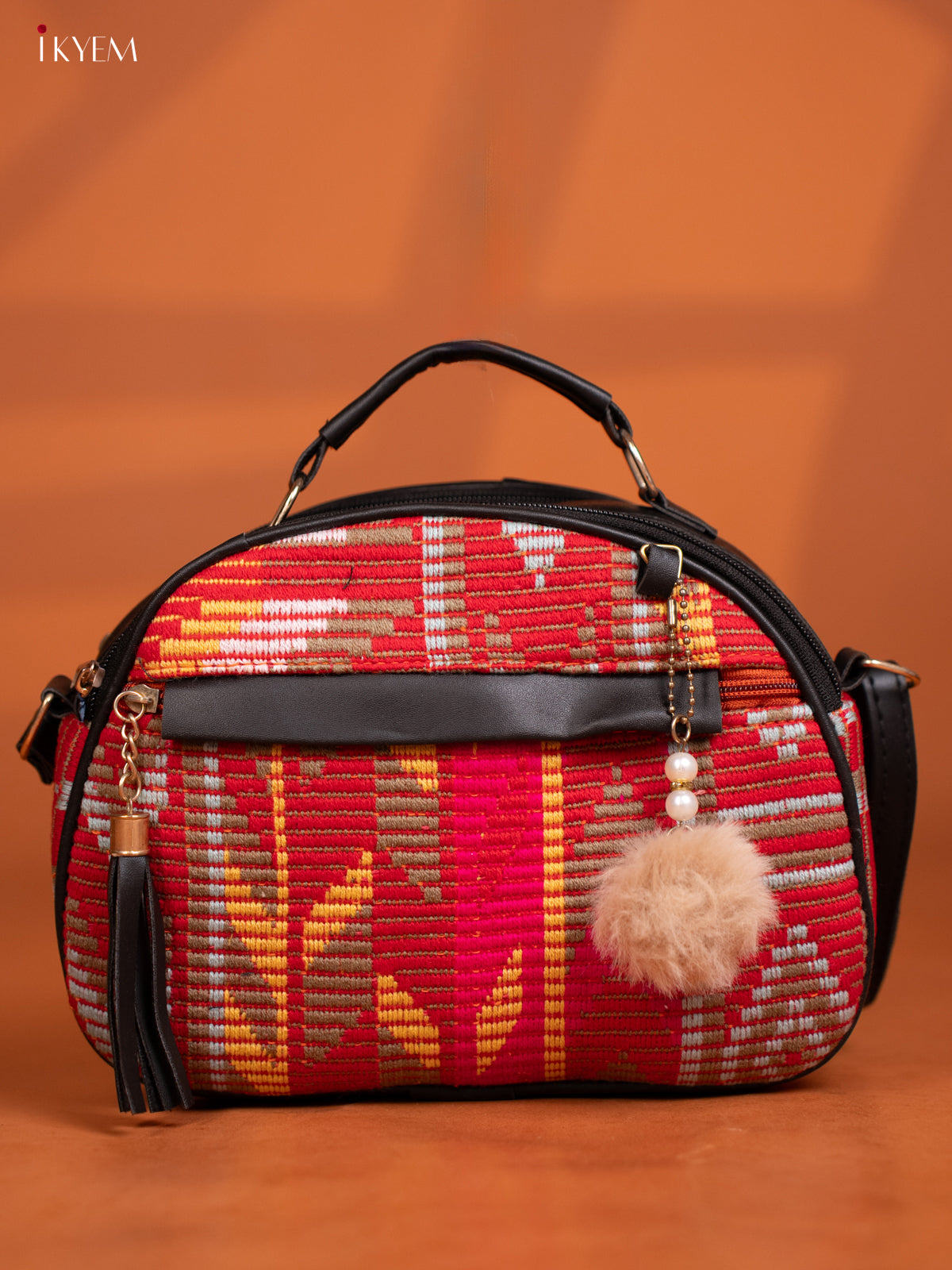 Jacquard Leather Sling Bag with 4 Compartments - Multicolour -KD27000