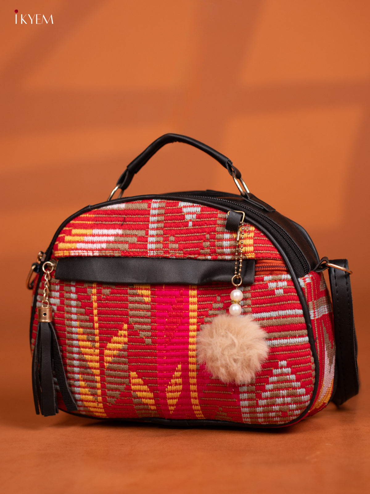 Jacquard Leather Sling Bag with 4 Compartments - Multicolour -KD27000