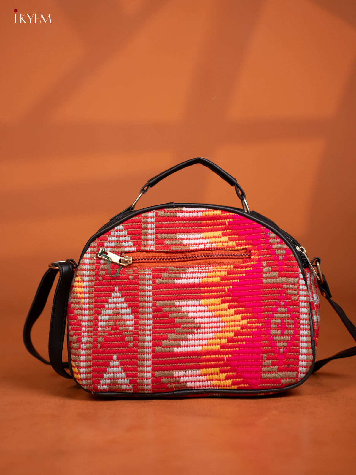 Jacquard Leather Sling Bag with 4 Compartments - Multicolour -KD27000