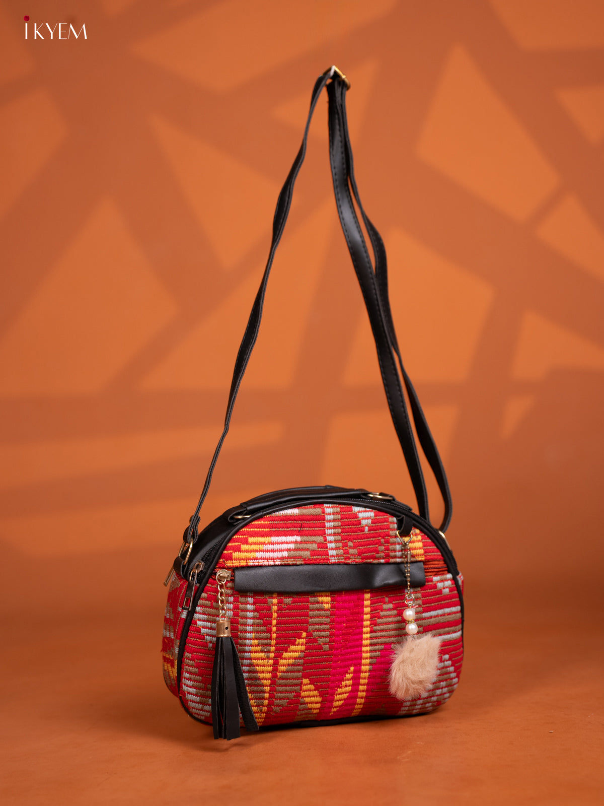 Jacquard Leather Sling Bag with 4 Compartments - Multicolour -KD27000