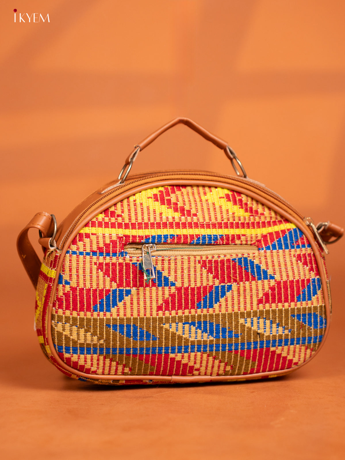 Jacquard Leather Sling Bag with 4 Compartments - Multicolour - KD27001