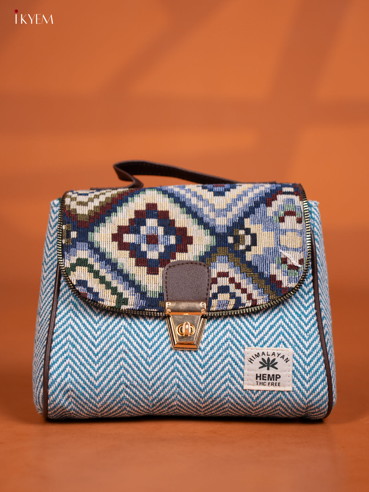 Jacquard Sling bag with Printed Gusset & Flap - Sky Blue - KD27005