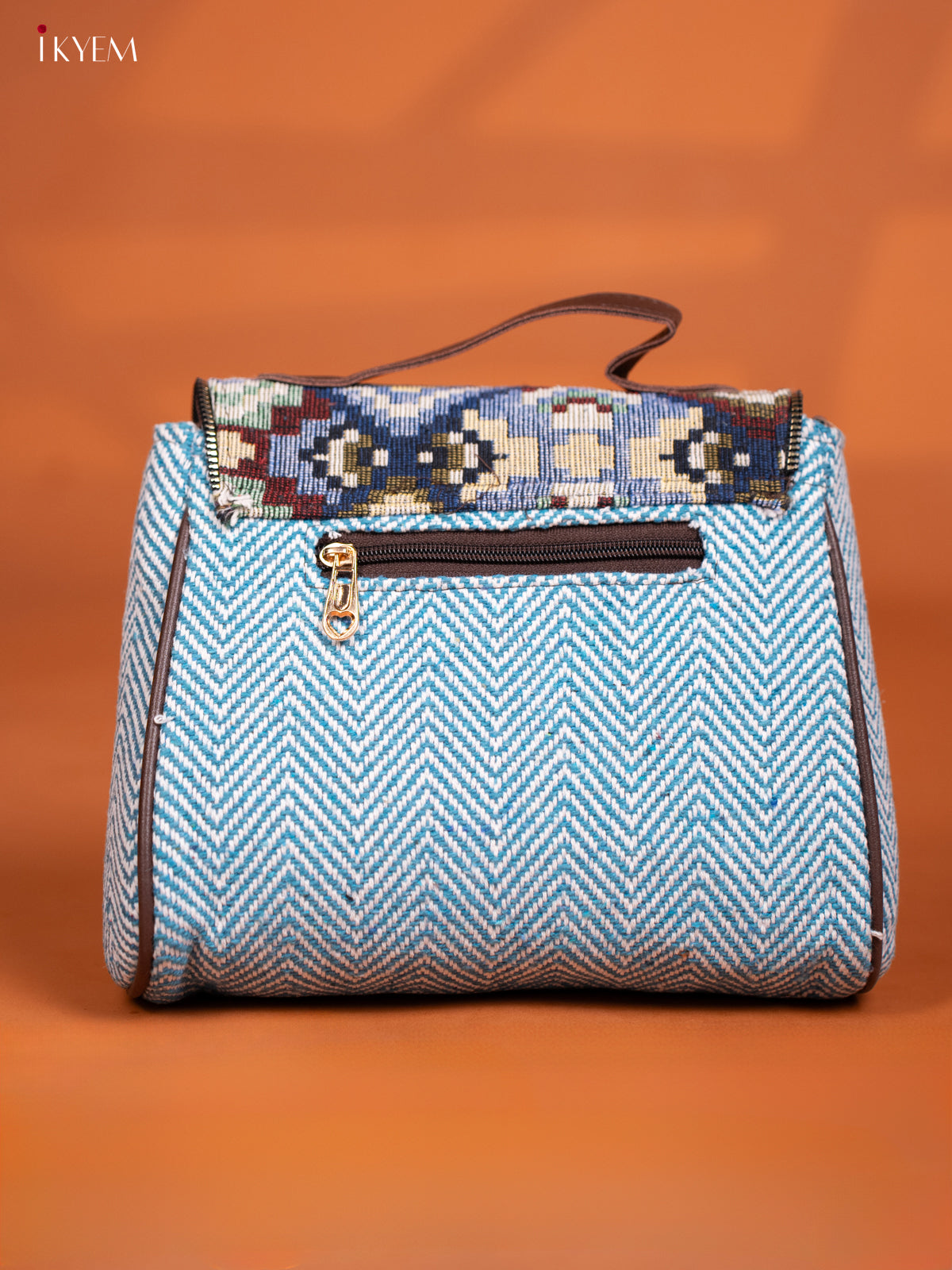 Jacquard Sling bag with Printed Gusset & Flap - Sky Blue - KD27005