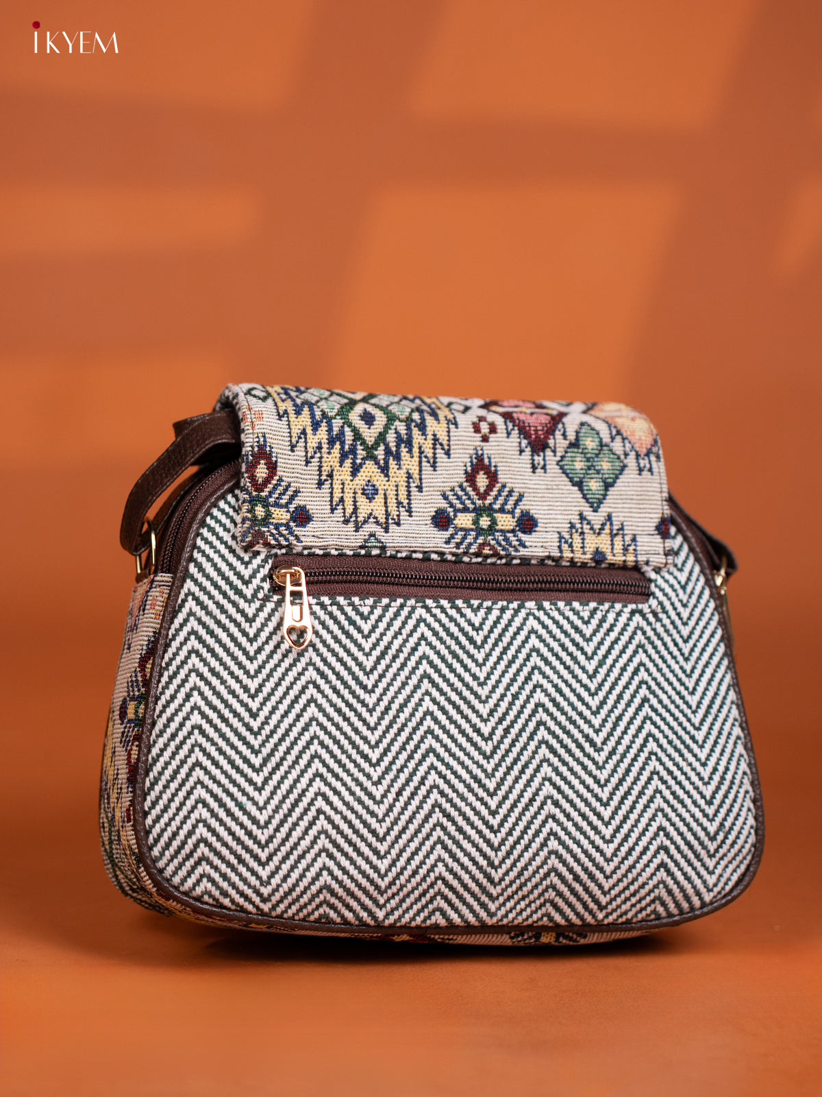 Jacquard Woven Leather Sling Bag - Green - KD27010