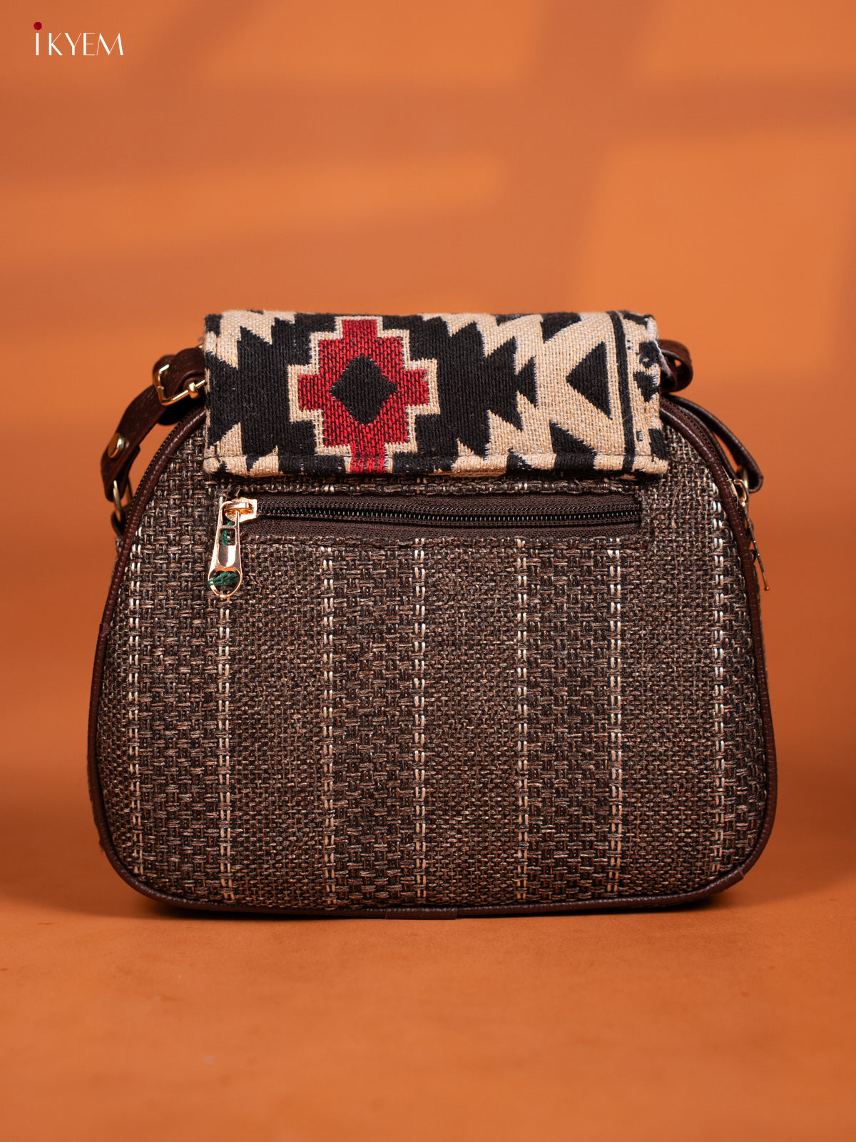 Jacquard Woven Leather Sling Bag - Brown - KD27011