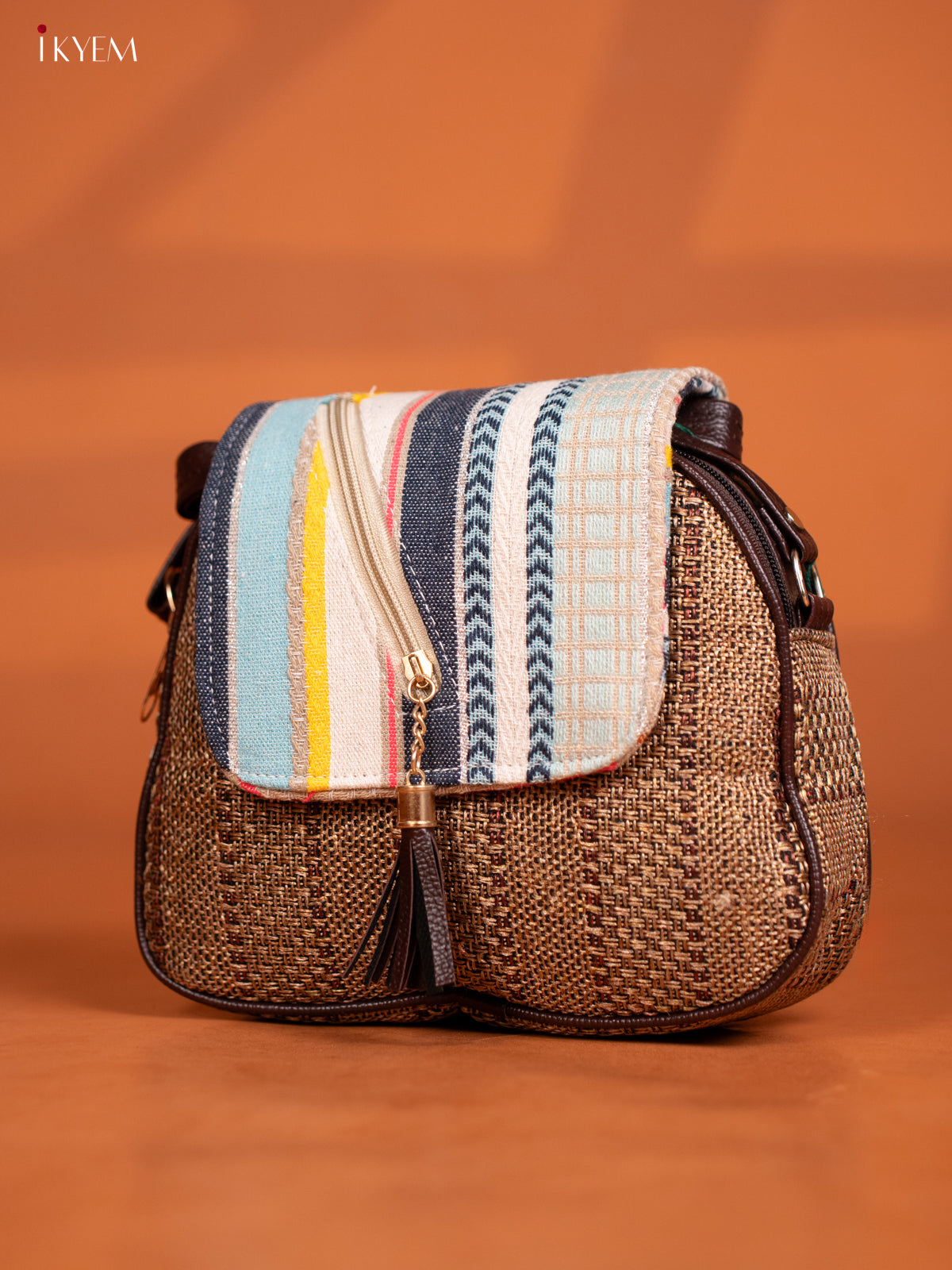 Jacquard Woven Leather Sling Bag - Sandal - KD27013