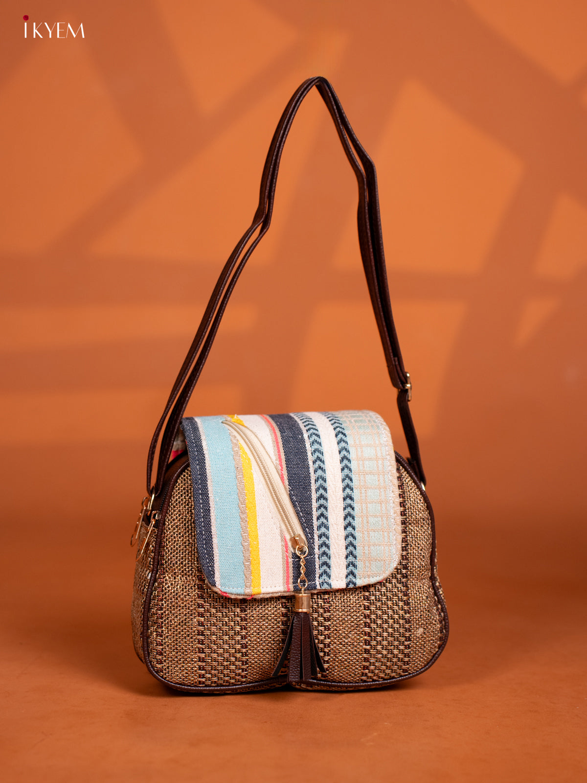 Jacquard Woven Leather Sling Bag - Sandal - KD27013
