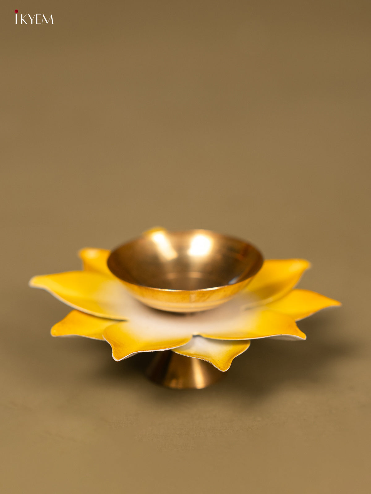 Brass Lotus Diya - Yellow