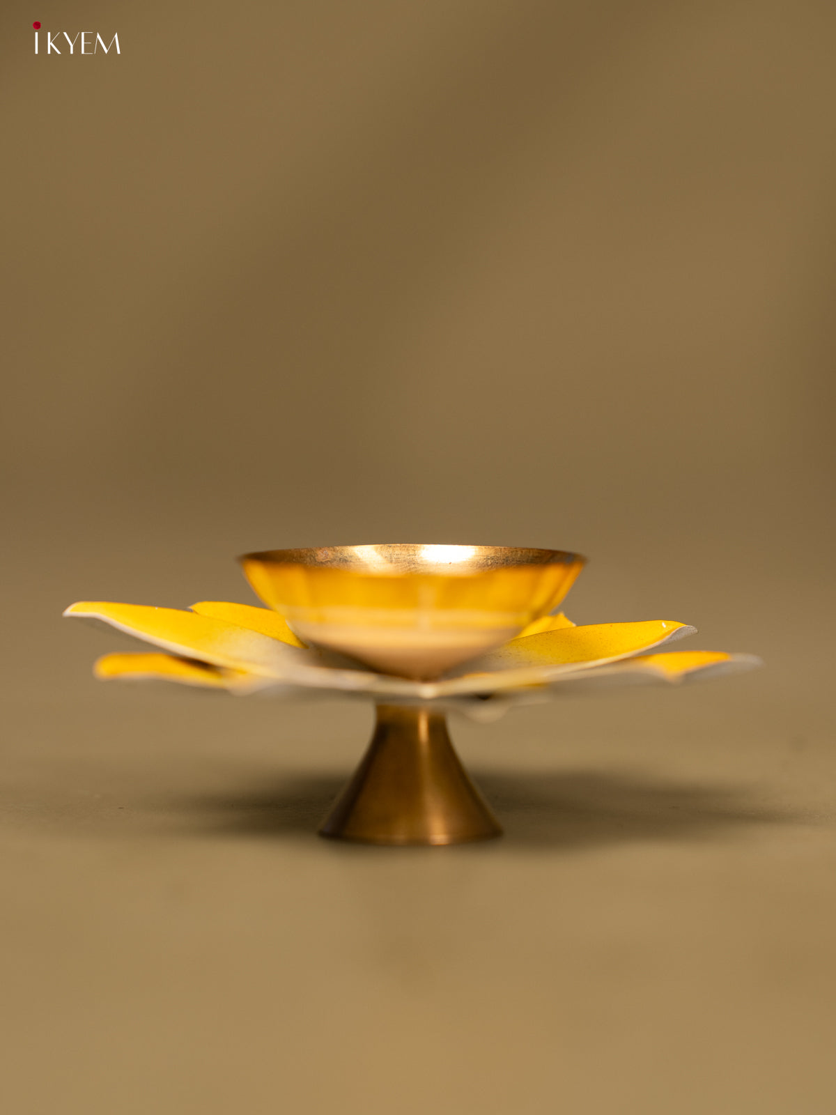 Brass Lotus Diya - Yellow -2