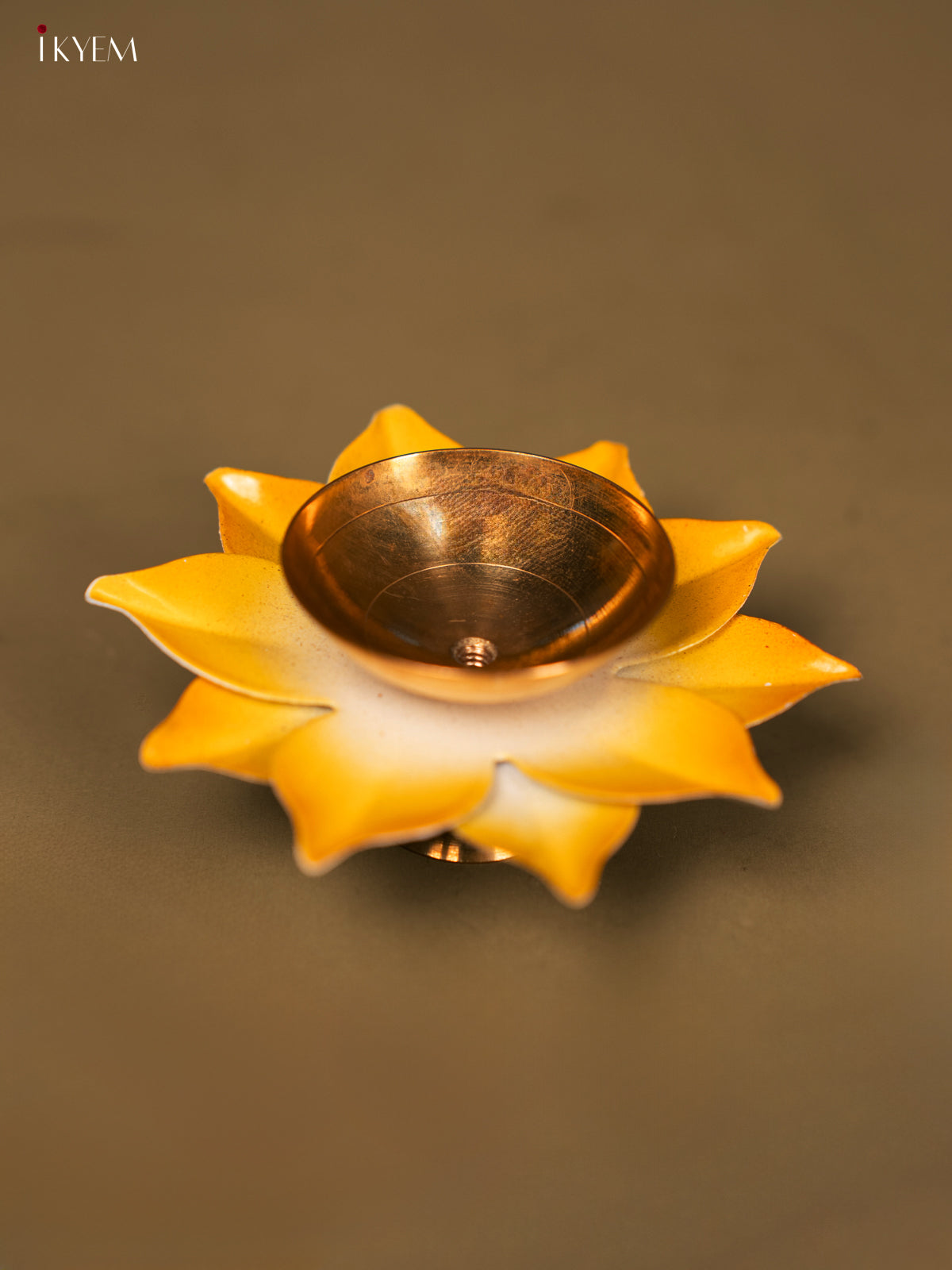 Brass Lotus Diya - Yellow -3