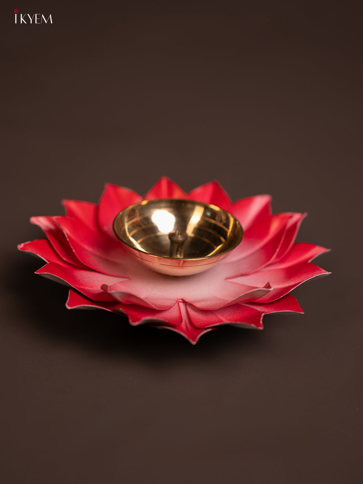 Red Brass Lotus Diya -2