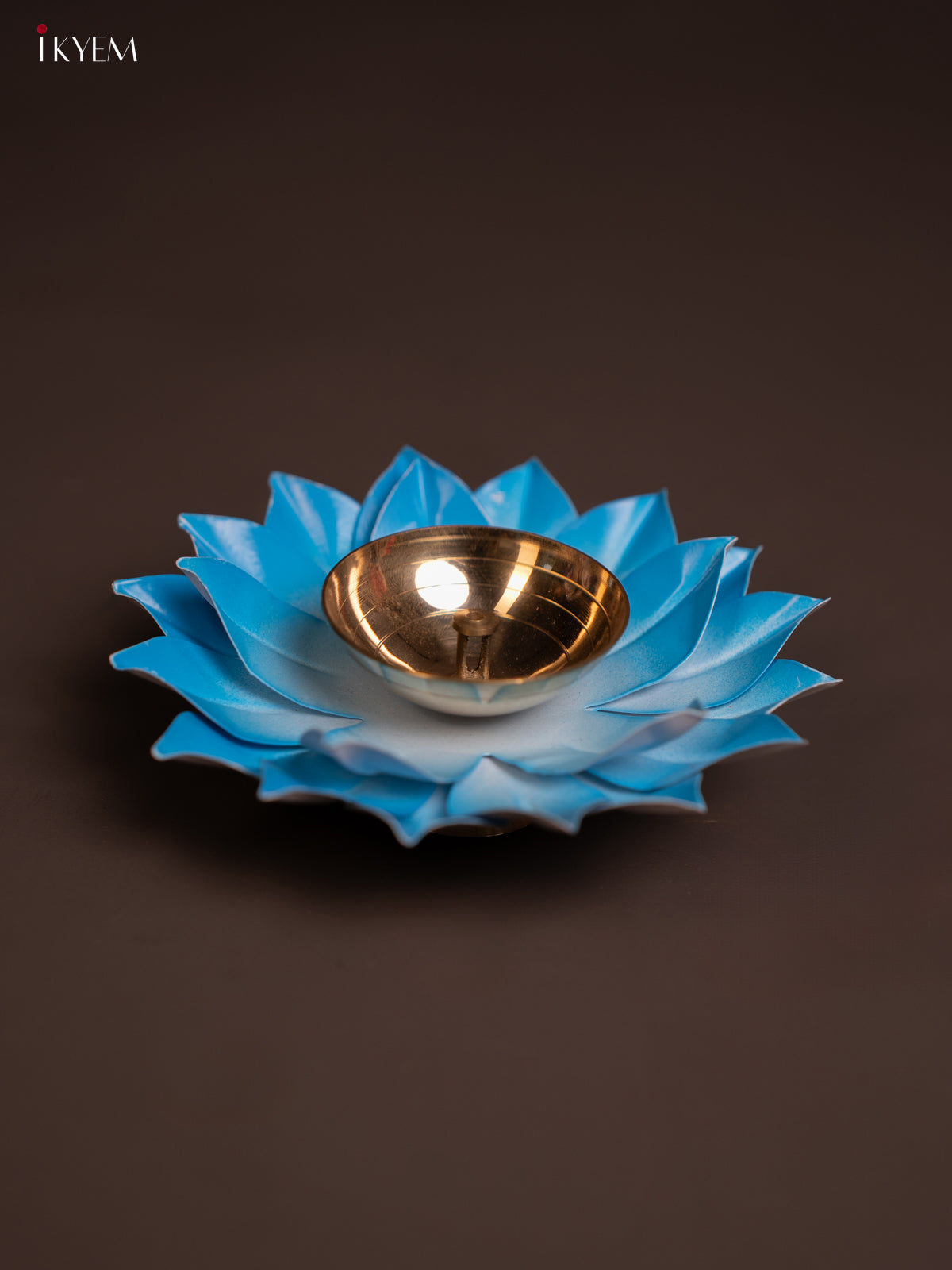 Light blue Brass Lotus Diya -2