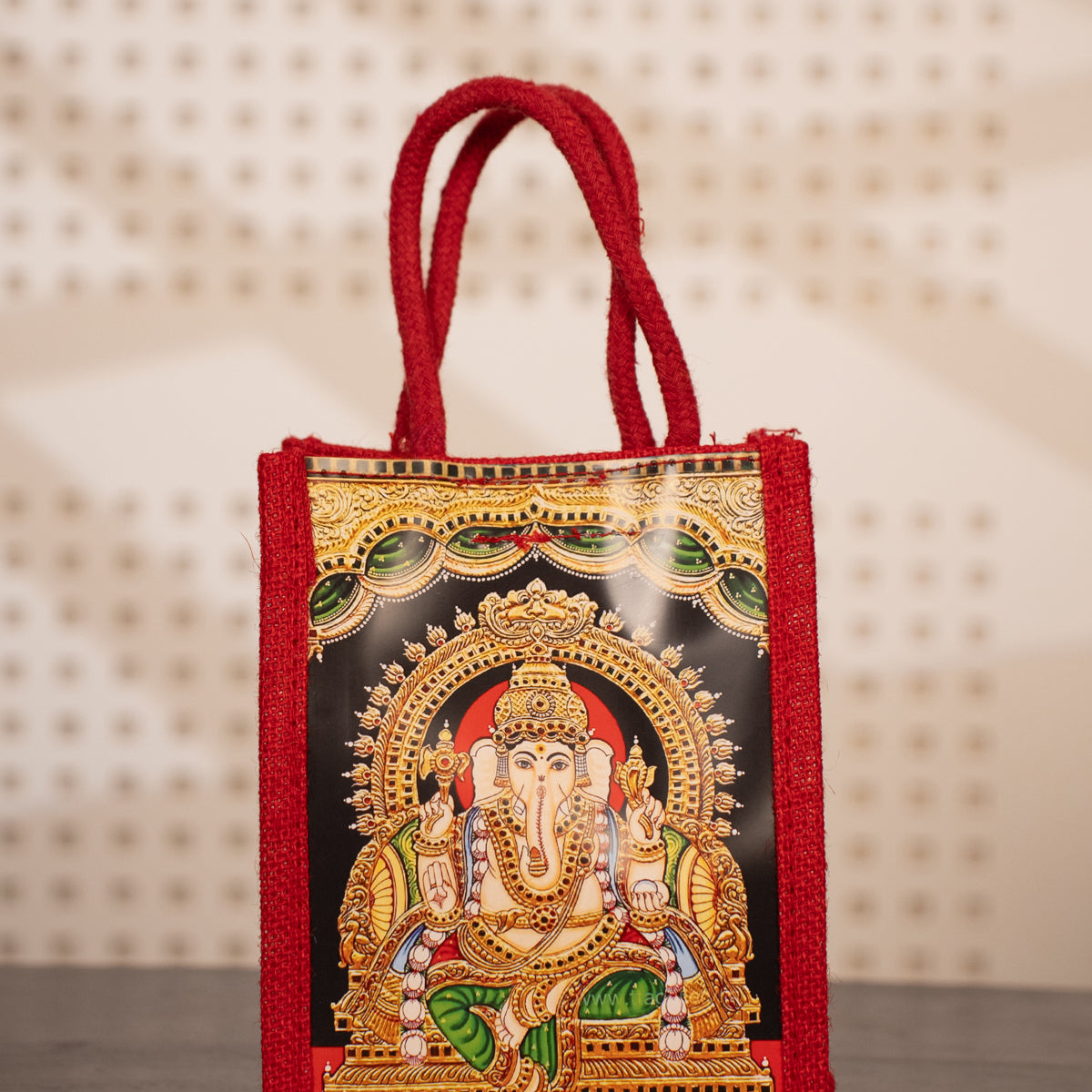 Tanjore Style Ganesha Jute Gift Bags Jute bags online – Ikyem