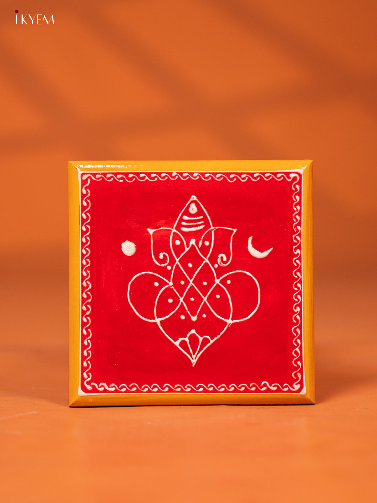 Traditional Red Wooden Manai with Hand-Painted Ganesha -1